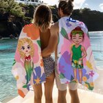 Personalized  2 in 1 Floral Cartoon Character Quick Dry Oversized Backpack Beach Towel with Name Beach Party Travel Birthday Gift for Women Men