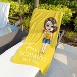 Personalisiertes Cartoon Herr Frau Strandtuch mit Namen Mehrfarbig Schnelltrocknend Übergroß Flitterwochen Hochzeit Party Geschenk für Braut Bräutigam