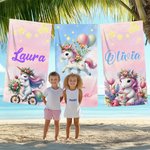 Toalla de playa personalizada con unicornio de fantasía y nombre de secado rápido accesorios para la playa regalo de cumpleaños para mujeres y niñas