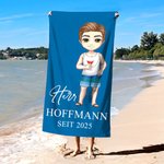 Personalisiertes Cartoon Herr Frau Strandtuch mit Namen Mehrfarbig Schnelltrocknend Übergroß Flitterwochen Hochzeit Party Geschenk für Braut Bräutigam