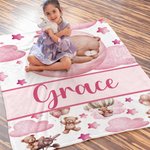Personalised Sleeping Bear Cloud Moon Star Soft Throw Blanket with Name Home Decor Birthday Gift for Teenagers Kids