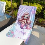Personalised Cute 3D Cartoon Pink Fantasy Mermaid Quick Dry Oversized Beach Towel with Name Summer Holiday Birthday Gift for Girls Women