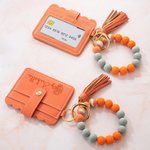 Personalisierte Geburt Blume Schlüsselanhänger Armband Leder Brieftasche mit Perlenarmband und Name Geburtstag Muttertag Geschenk für sie