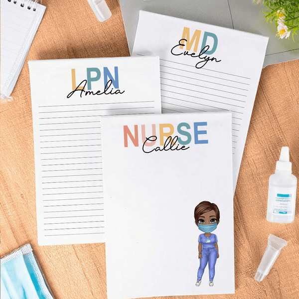 Personalized Cartoon Doctor Nurse Character Notepad with 40/80 Pages and Name Nurse Week Appreciation Gift for Medical Staff