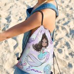 Gepersonaliseerde schattige zeemeermin draagbare koord rugzak met naam dagelijks gebruik reistoebehoren verjaardagscadeau voor meisjes