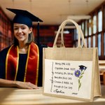 Personalized Bible Verses Birth Flower Graduation Cap Jute Tote Bag with Name and Year Large Storage Graduation Gift for Women Christian Graduates