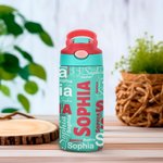 Personalisierte Namen-Trinkflasche mit Silikon-Strohhalm und Auslaufsicher-Deckel 350ml Kindertag zurück zur Schule Sport Geschenk für Kinder