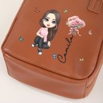 Personalised Cartoon Character Birth Flower PU Leather Makeup Bag with Name and Handle Travel Essentials Birthday Anniversary Gift for Girls Women