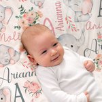 Personalizado floral lindo elefante niña manta con nombre de Navidad cumpleaños Baby Shower regalo para bebé niño familia