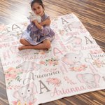 Personalizado floral lindo elefante niña manta con nombre de Navidad cumpleaños Baby Shower regalo para bebé niño familia