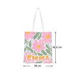 Personalisierte Bunte-Blumen Große Canvas Tragetasche mit Namen Alltag Urlaub Geburtstag Jahrestag Geschenk für Damen Mädchen