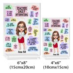 Gepersonaliseerde Dagelijkse Affirmaties Cartoon Leraar Karakter Rechthoek Acryl Plaquette met Naam Teacher's Day Waardering Verjaardagscadeau voor leraar