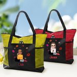 Borsa tote personalizzata in tela con nome disegno rossetto e personaggio cartone animato tasca in rete regalo di compleanno e viaggio per donne