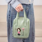 Personalised Cartoon Character Birth Flower PU Leather Makeup Bag with Name and Handle Travel Essentials Birthday Anniversary Gift for Girls Women