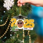 Personalized Grad Cap Face Photo Christmas Tree Ornament with Name and Glitter Number Graduation Christmas Gift for Graduates