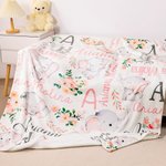 Personalizado floral lindo elefante niña manta con nombre de Navidad cumpleaños Baby Shower regalo para bebé niño familia