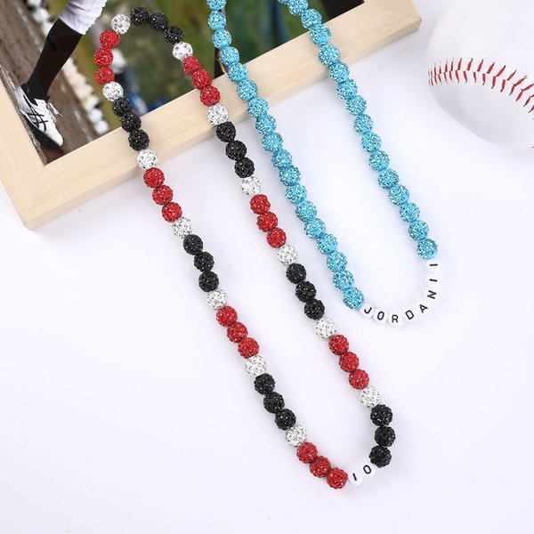 Personalisierte funkelnden Strass Disco Ball Brief Perlen Halskette Sport Baseball Tropfen Zubehör Geburtstag Team Girt für Baseball-Liebhaber Spieler