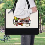 Gepersonaliseerde appelkrijt grote boodschappentas met tekst Verjaardagscadeau voor leraren