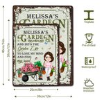 Personalised Retro Cartoon Gardening Character Vertical Metal Sign with Name Garden Decor Birthday Housewarming Gift for Grandma Mom Family