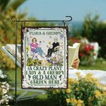 Personalized Retro Sitting Cartoon Characters Vertical Tinplate Metal Sign with Name Garden Door Decor Birthday Gift for Grandma Mom Gardening Lovers