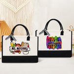 Gepersonaliseerde appelkrijt grote boodschappentas met tekst Verjaardagscadeau voor leraren