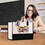 Gepersonaliseerde appelkrijt grote boodschappentas met tekst Verjaardagscadeau voor leraren