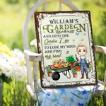 Personalised Retro Cartoon Gardening Character Vertical Metal Sign with Name Garden Decor Birthday Housewarming Gift for Grandma Mom Family