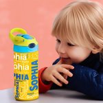 Personalisierte Namen-Trinkflasche mit Silikon-Strohhalm und Auslaufsicher-Deckel 350ml Kindertag zurück zur Schule Sport Geschenk für Kinder