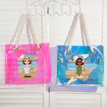Personalisierte Cartoon Mädchen Neon Laser Tragetasche im Sommer Strandstil mit Namen Sommer Urlaub Geburtstag Geschenk für Damen Mädchen