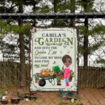 Personalised Retro Cartoon Gardening Character Vertical Metal Sign with Name Garden Decor Birthday Housewarming Gift for Grandma Mom Family
