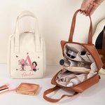 Personalised Birth Flower Cartoon Character PU Leather Makeup Bag with Handle and Multiple Compartments Travel Anniversary Birthday Gift for Women