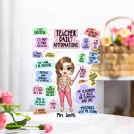 Gepersonaliseerde Dagelijkse Affirmaties Cartoon Leraar Karakter Rechthoek Acryl Plaquette met Naam Teacher's Day Waardering Verjaardagscadeau voor leraar