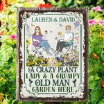 Personalized Retro Sitting Cartoon Characters Vertical Tinplate Metal Sign with Name Garden Door Decor Birthday Gift for Grandma Mom Gardening Lovers