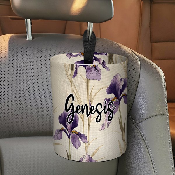 Personalised Birth Flower Portable Hanging Car Trash Can with Name Car Accessory Birthday Gift for Family Car Owner