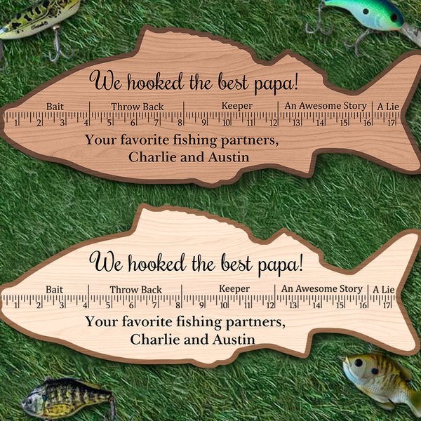 Personalized Fish Shaped Basswood Ruler with Text Fishing Supplies Funny Father's Day Birthday Gift for Dad
