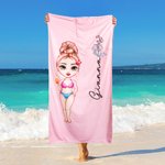 Personalisiertes Geburtsblume Cartoon Charakter Strandtuch mit Namen 2 in 1 Turnbeutel Party Reise Geburtstag Geschenk für Familie Freunde