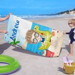Toalla de playa de gran tamaño, suave, de secado rápido, con nombre, personalizada, de dibujos animados, para niños, vacaciones de verano, fiesta en la playa, regalo de cumpleaños para niños y niñas.