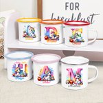 Taza esmaltada personalizada con unicornio de fantasía nombre e inicial de 355 ml regalo de cumpleaños y regreso a la escuela para niños