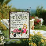Personalised Retro Cartoon Gardening Character Vertical Metal Sign with Name Garden Decor Birthday Housewarming Gift for Grandma Mom Family
