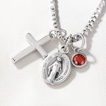 Personalized Virgin Mary Cross Necklace with Birthstone Dainty Jewelry Birthday Religious Baptism Gift for Women Christians