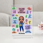 Gepersonaliseerde Dagelijkse Affirmaties Cartoon Leraar Karakter Rechthoek Acryl Plaquette met Naam Teacher's Day Waardering Verjaardagscadeau voor leraar