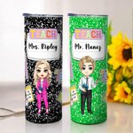 Personalized Multicolor Cartoon Teacher 20 oz Insulated Skinny Tumbler with Text and Straw Back to School Birthday Gift for Men Women