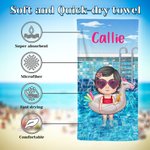 Toalla de playa de gran tamaño, suave, de secado rápido, con nombre, personalizada, de dibujos animados, para niños, vacaciones de verano, fiesta en la playa, regalo de cumpleaños para niños y niñas.