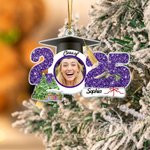 Personalized Grad Cap Face Photo Christmas Tree Ornament with Name and Glitter Number Graduation Christmas Gift for Graduates