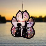 Personalized Dog Silhouette Paw Shape Window Hanging Suncatcher Christmas Ornament with Names Sympathy Memorial Remembrance Gift for Dog Lovers