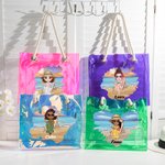Personalisierte Cartoon Mädchen Neon Laser Tragetasche im Sommer Strandstil mit Namen Sommer Urlaub Geburtstag Geschenk für Damen Mädchen