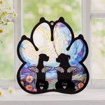 Personalized Dog Silhouette Paw Shape Window Hanging Suncatcher Christmas Ornament with Names Sympathy Memorial Remembrance Gift for Dog Lovers