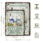 Personalized Retro Sitting Cartoon Characters Vertical Tinplate Metal Sign with Name Garden Door Decor Birthday Gift for Grandma Mom Gardening Lovers