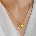 Personalized Virgin Mary Cross Necklace with Birthstone Dainty Jewelry Birthday Religious Baptism Gift for Women Christians
