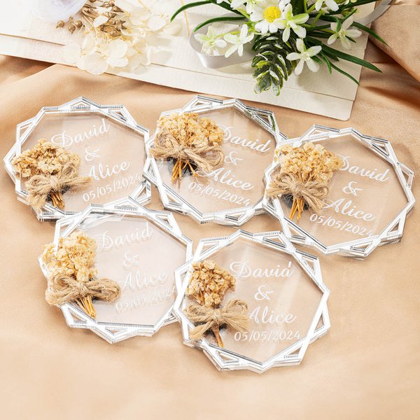 Personalisierter Acryl-Magnet mit Namen des Brautpaars & Getrokeneten Schleierkraut-Blumen Deko Einladung zur Hochzeit Geschenk für Gäste